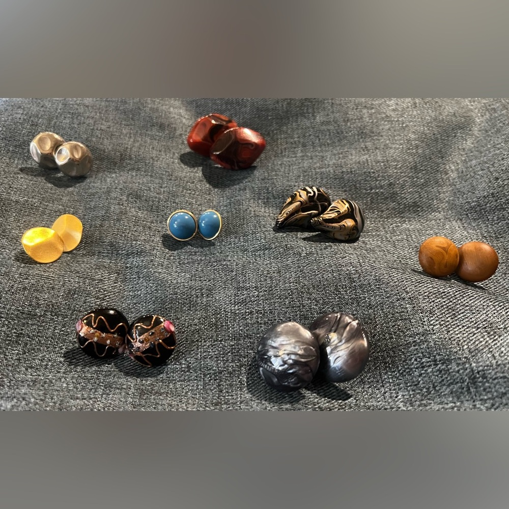 Lot Of 8 Pair Mixed Medium Retro Vintage 1980s Pierced Earrings Art Deco 80s - Picture 2 of 10